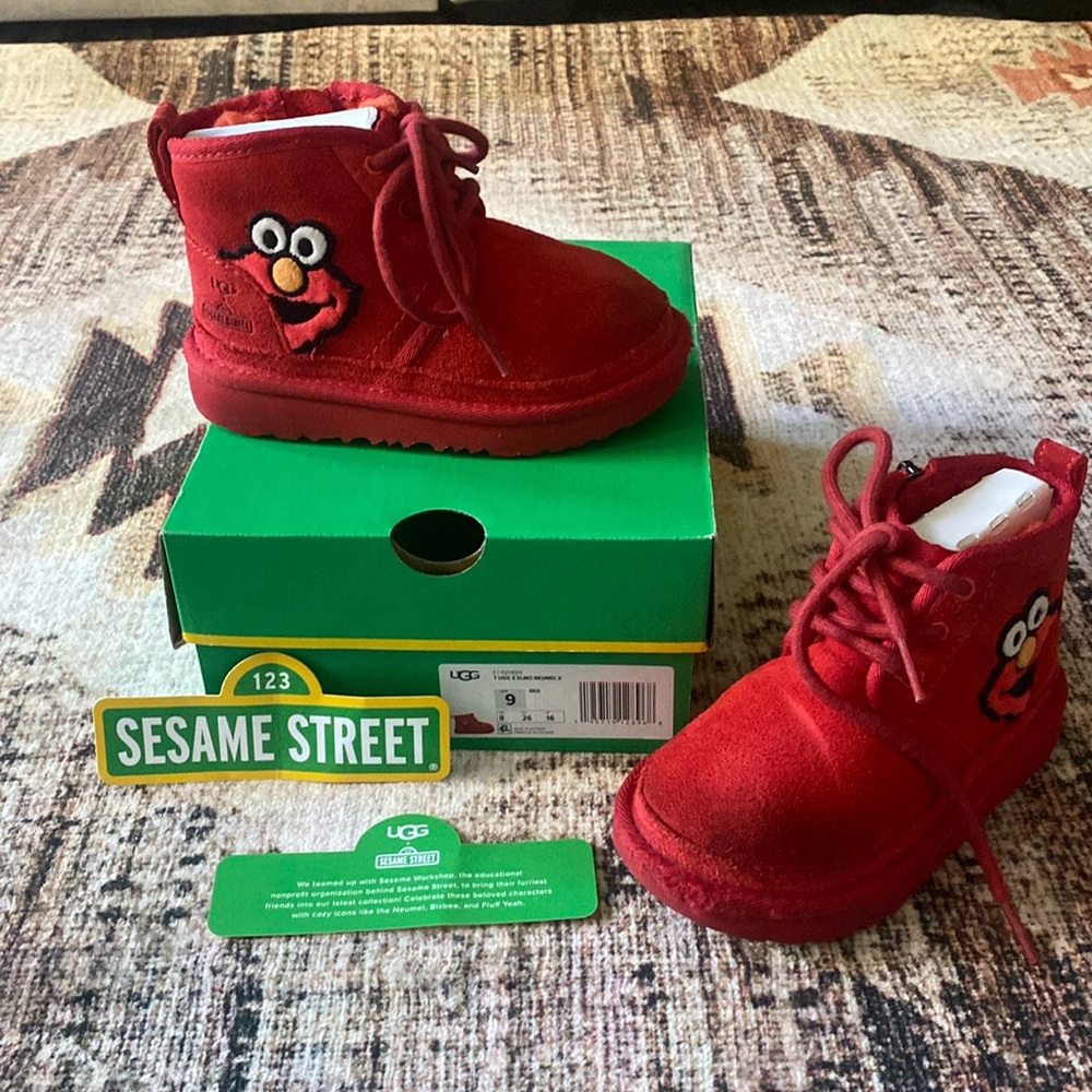 Red Elmo, Toddler size 9US Ugg boots.